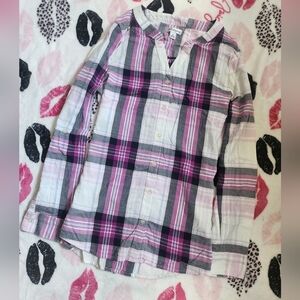 Croft & Barrow Pink & White Plaid Button Up Top